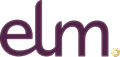 Logo of elm, featuring stylized text in purple with a circular dot representing the letter 'o'.