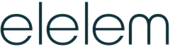 Logo design for 'elelem' in a modern sans-serif font, featuring a dark teal color scheme.