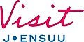 Logo of Visit Joensuu featuring the word 'Visit' in pink and 'Joensuu' in blue, representing tourism in Joensuu.