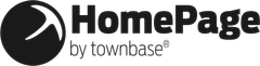 Logo of HomePage by townbase, featuring a stylized letter 'H' and text in bold black font.