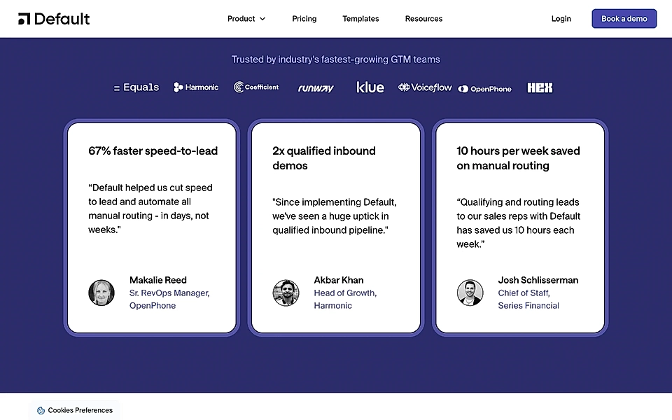 A SaaS landing page testimonial example