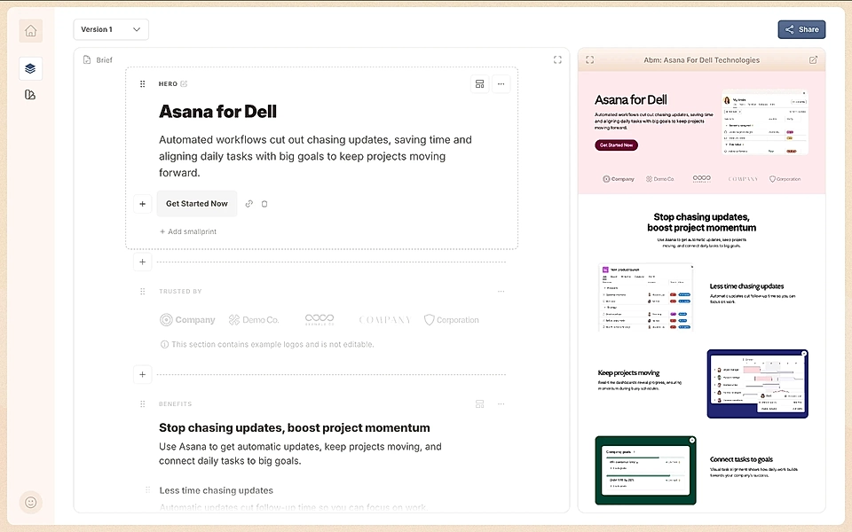 An ABM landing page editing tool