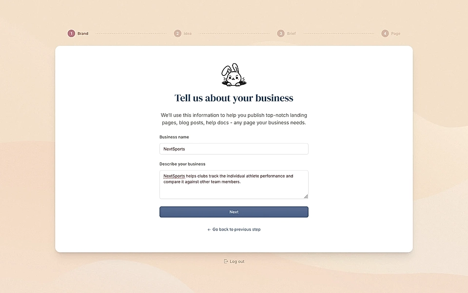 Tell us about your business in the sign up flow