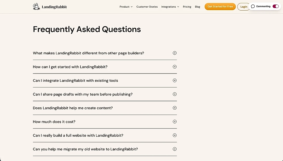 An example of a FAQ section aligned left and dividers in between