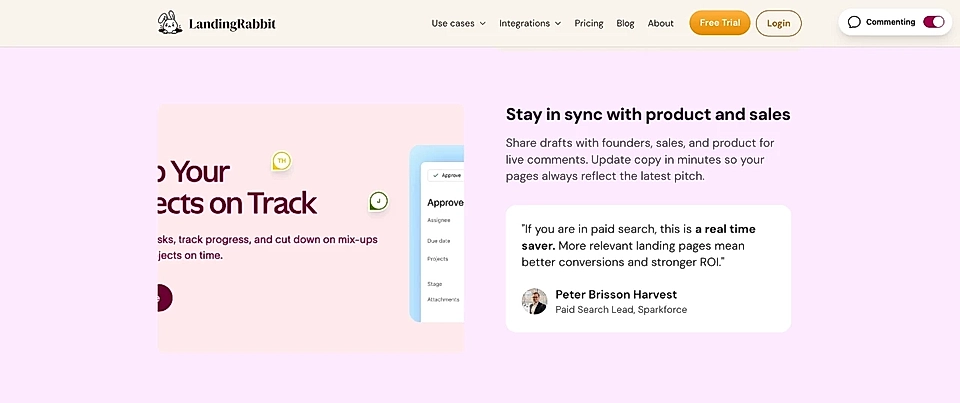 An example of a testimonial in an Alternate section