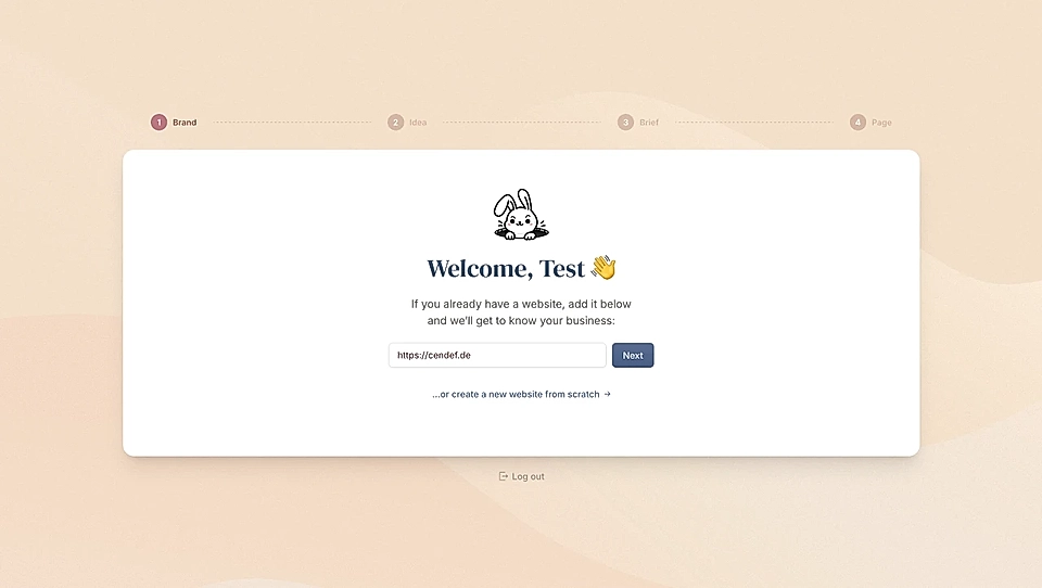 LandingRabbit sign up flow with the URL field and an example URL