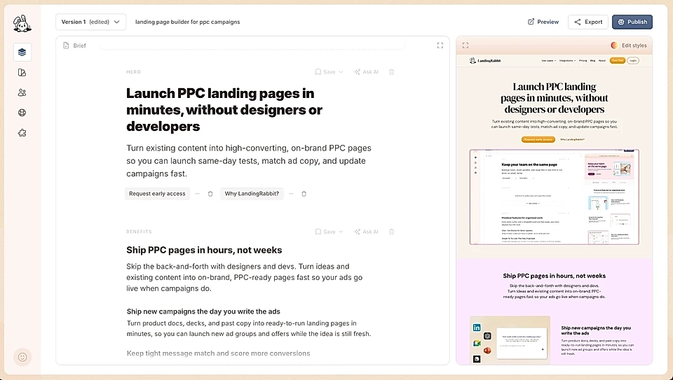 Refine and publish your page in LandingRabbit