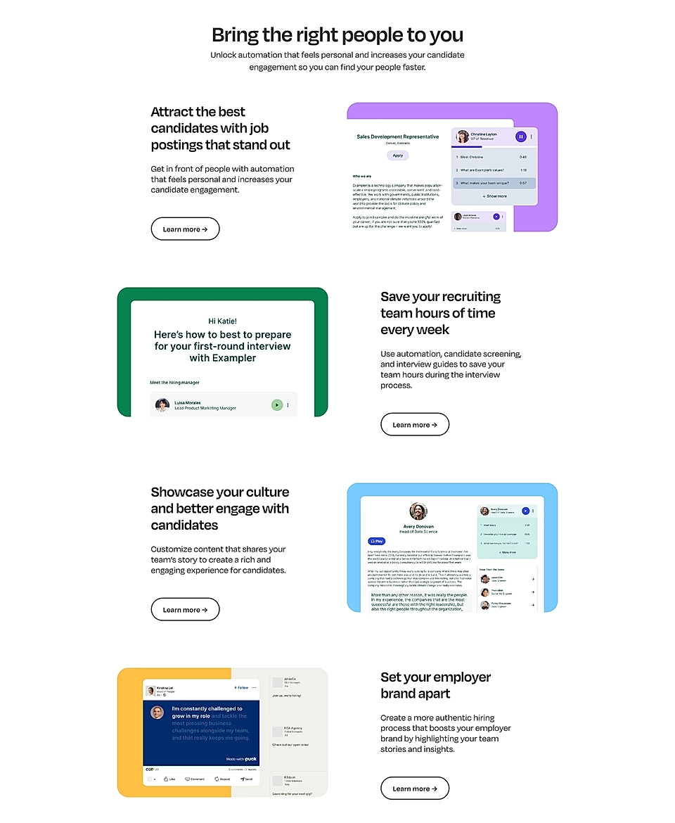 A benefits section example on a SaaS website