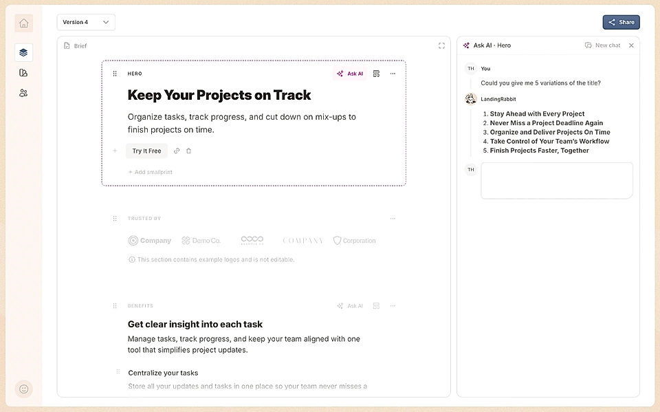 AI writer for SaaS landing pages