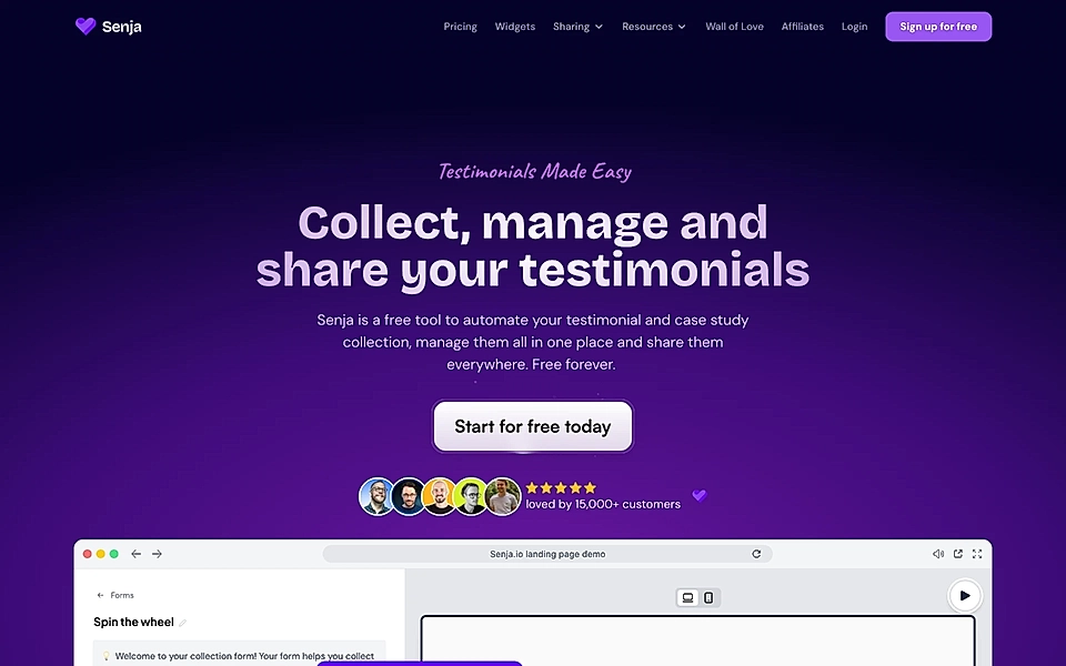 A social proof component on Senja’s website