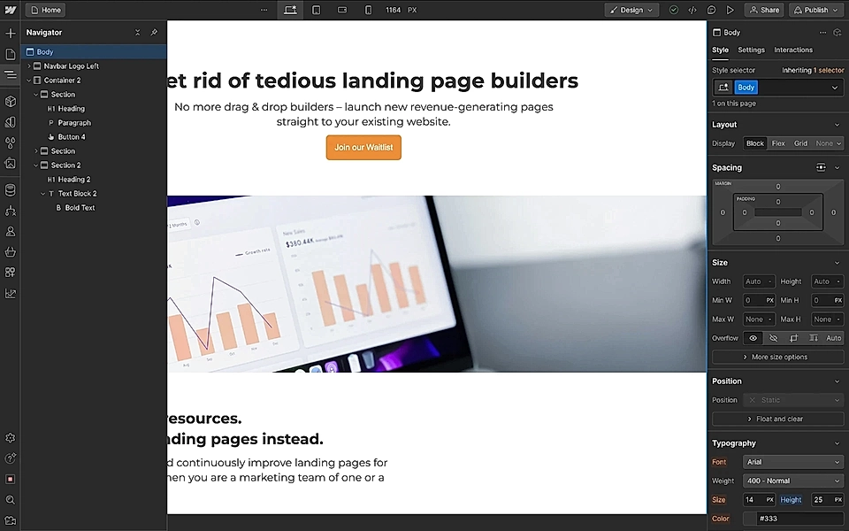 The editing tools of a website builder