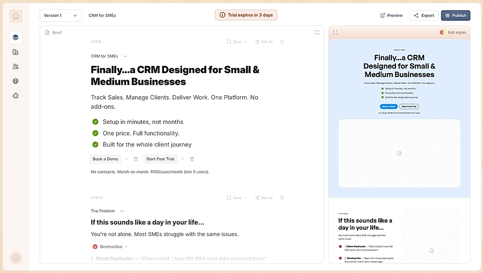 Screenshot of the LandingRabbit page editor