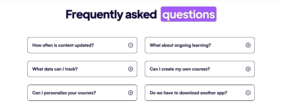 An FAQ section on a SaaS landing page