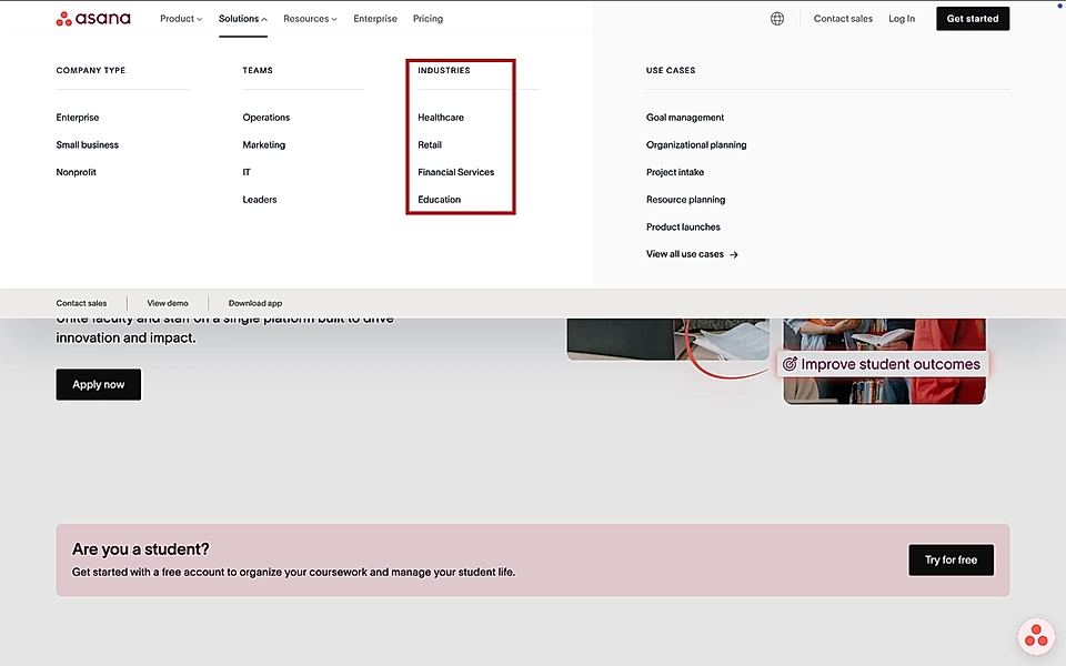 A SaaS website navigation example
