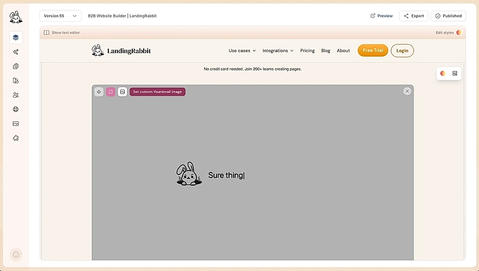 LandingRabbit page editor and a feature to upload a video thumbnail