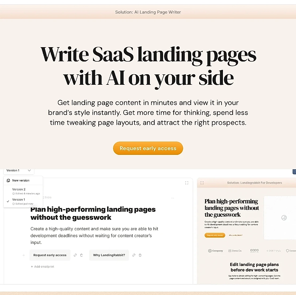 Landing page editor page preview