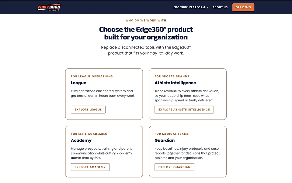 A webpage example with CTA buttons moved to the bottom of the boxes item