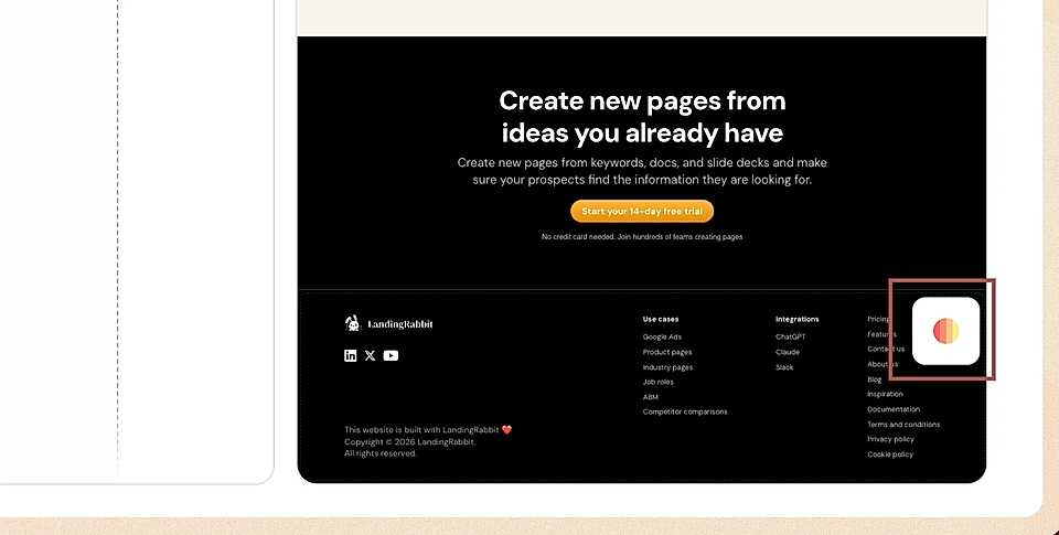 LandingRabbit site footer editing tools: edit styles icon