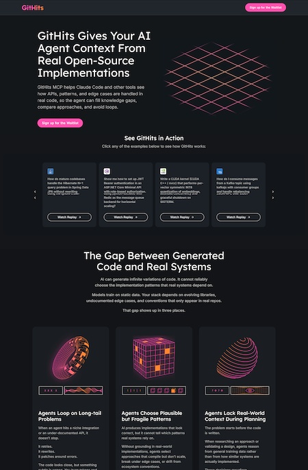Githits landing page screenshot