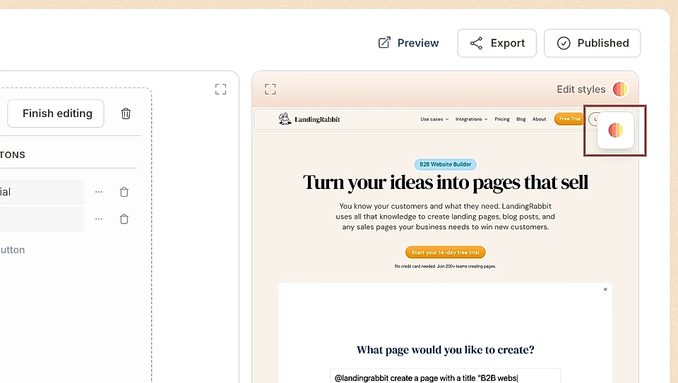 LandingRabbit's site navigation editing tools: edit the look & feel