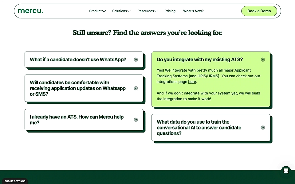 An FAQ section example on a SaaS landing page
