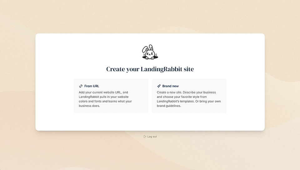 LandingRabbit site creation screen with options for From URL or Brand new