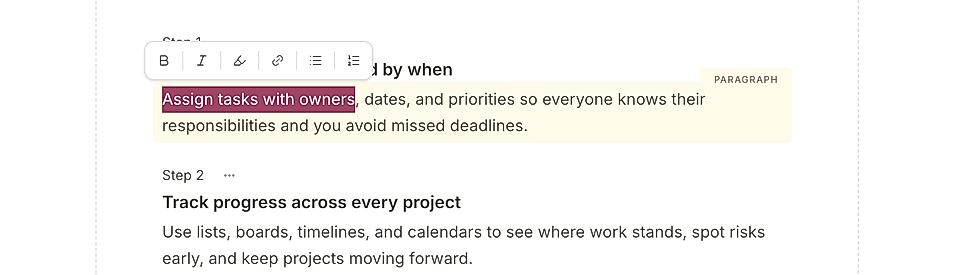 A screenshot of text editing tools for a landing page
