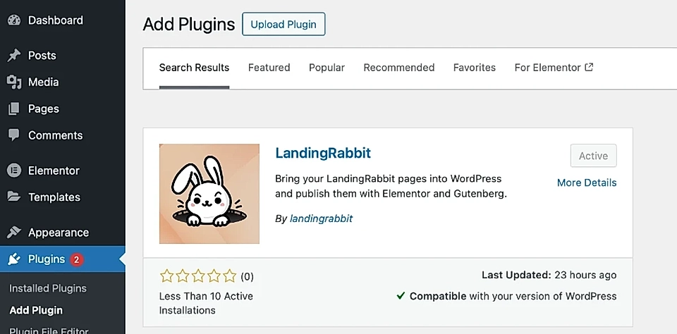 Search for the LandingRabbit WordPress plugin