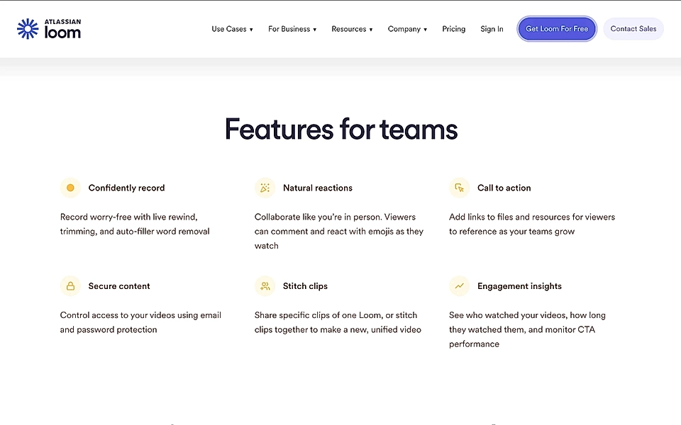 A SaaS product page with a features section