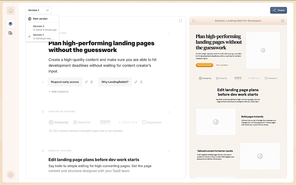 Creating multiple SaaS landing page versions