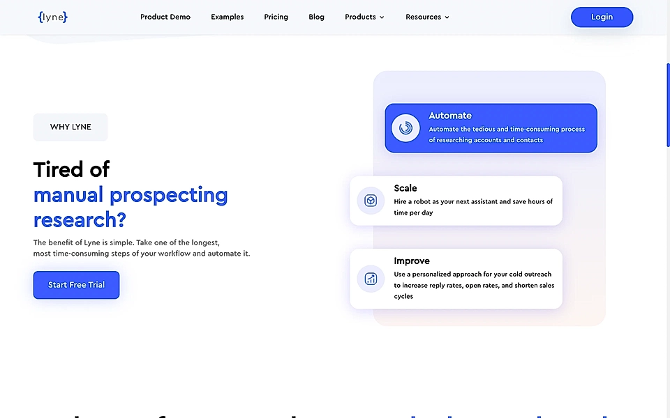 Lyne’s landing page problem and benefits section