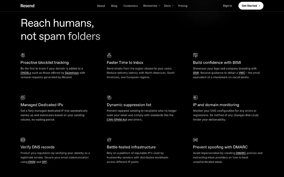 A SaaS landing page feature list example