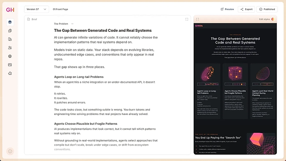 Screenshot of an online document discussing AI-generated code and its limitations in real-world implementations.