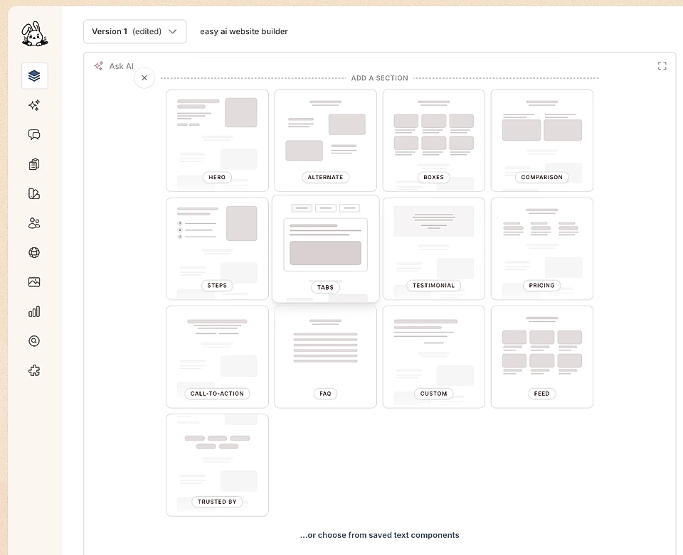 Add Tabs section to your page
