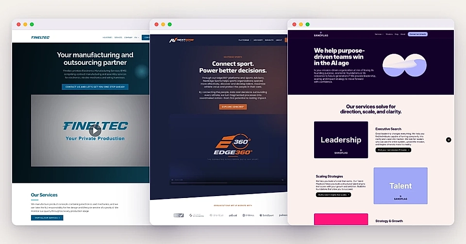 Three website homepage examples