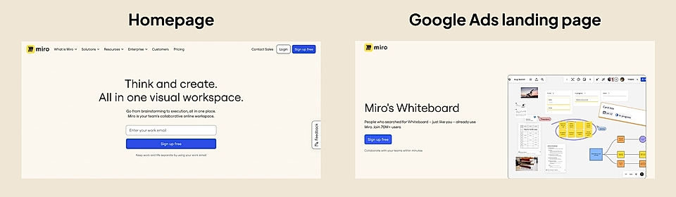 An example of a simple navigation on a landing page