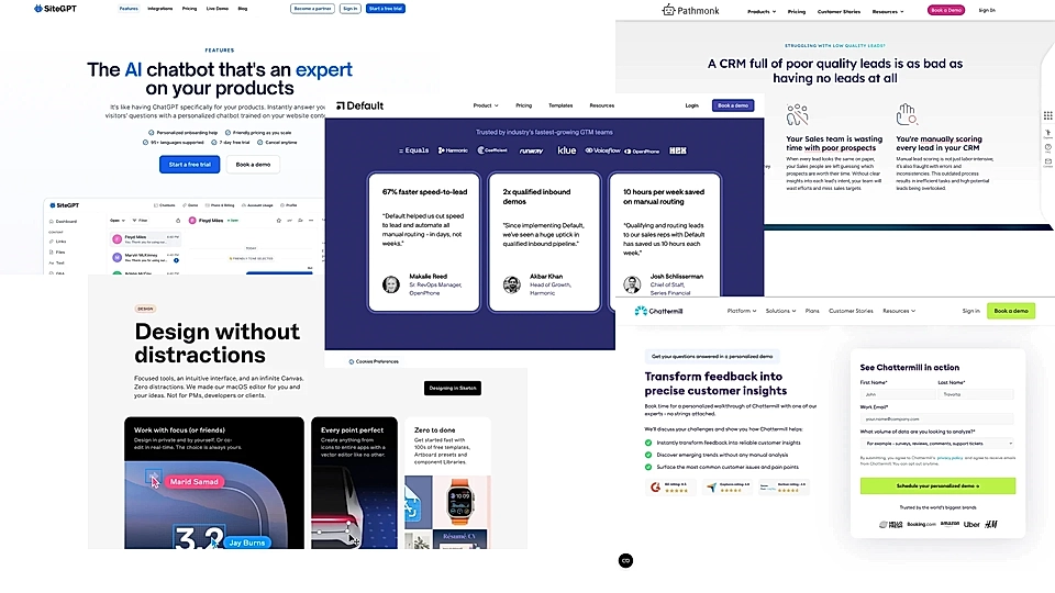 Design inspiration examples for a SaaS website project