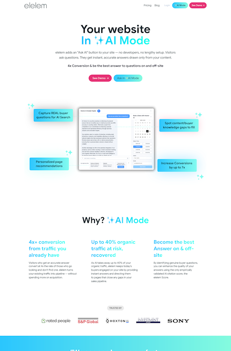 elelem.ai landing page screenshot