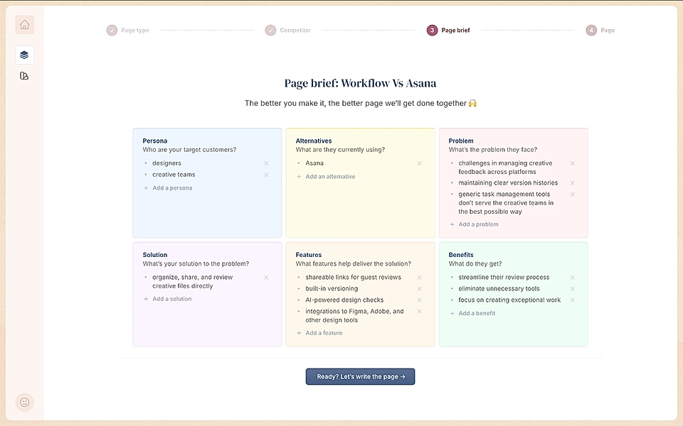 A SaaS landing page planning tool