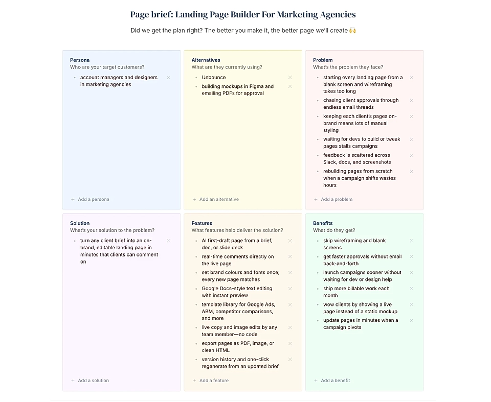 A page plan for an industry-specific landing page
