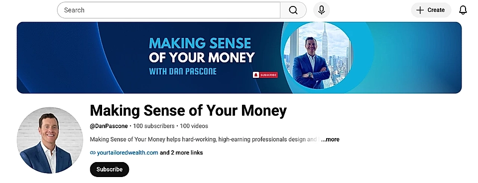 YouTube channel banner and profile for Making Sense of Your Money with Dan Pascone