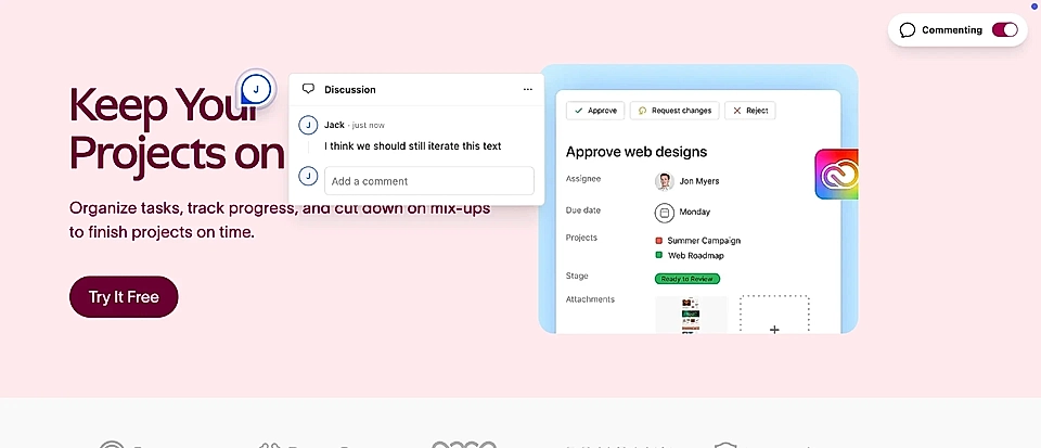 An example page with comments and feedback on design and text and continuing the chat