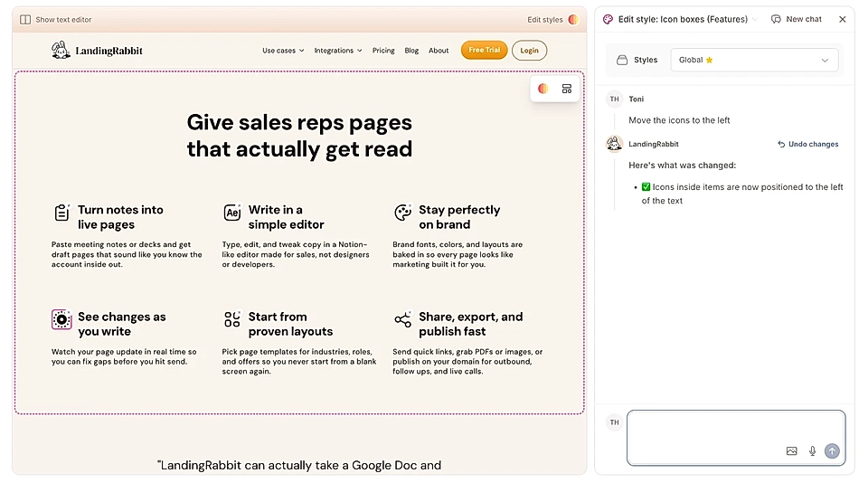 A boxes layout example with icons on the side of the item title