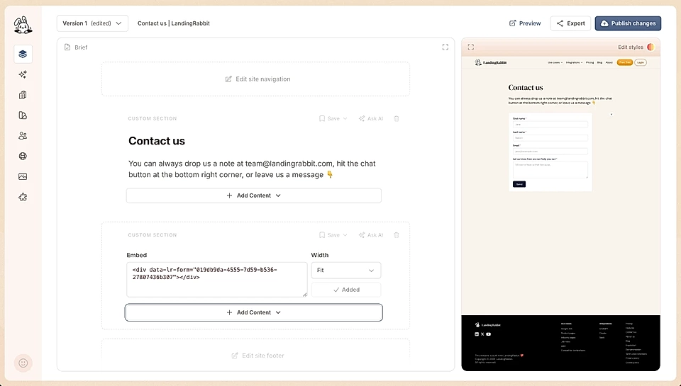 LandingRabbit form embedded on a page