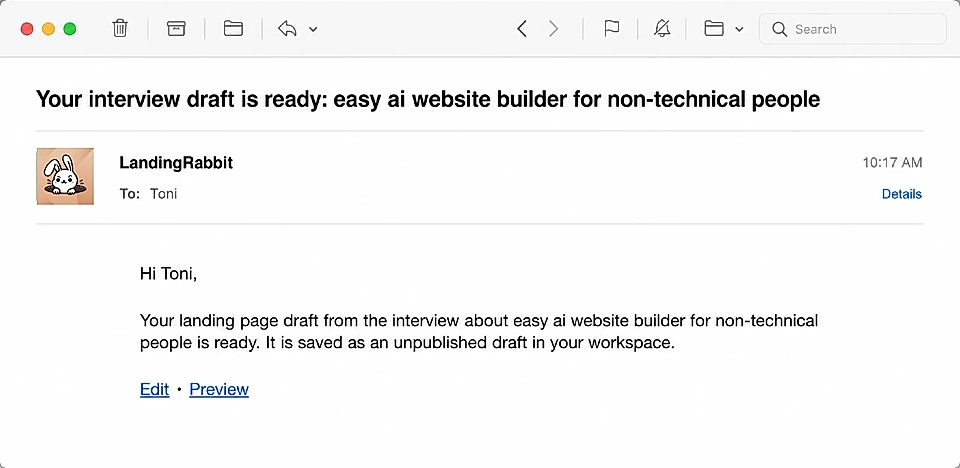 Email notification received after the page written based on the interview is ready
