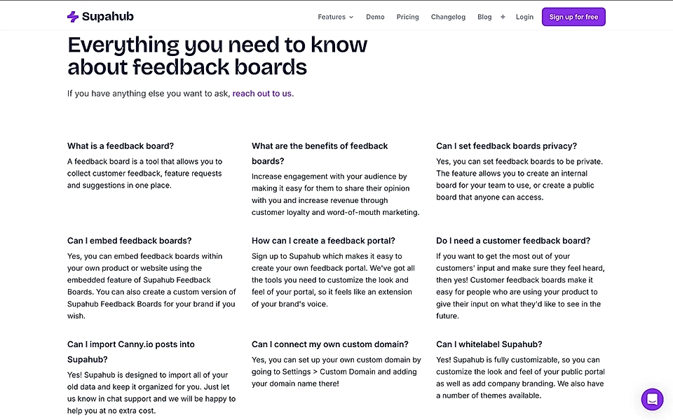 An FAQ section example on a SaaS landing page