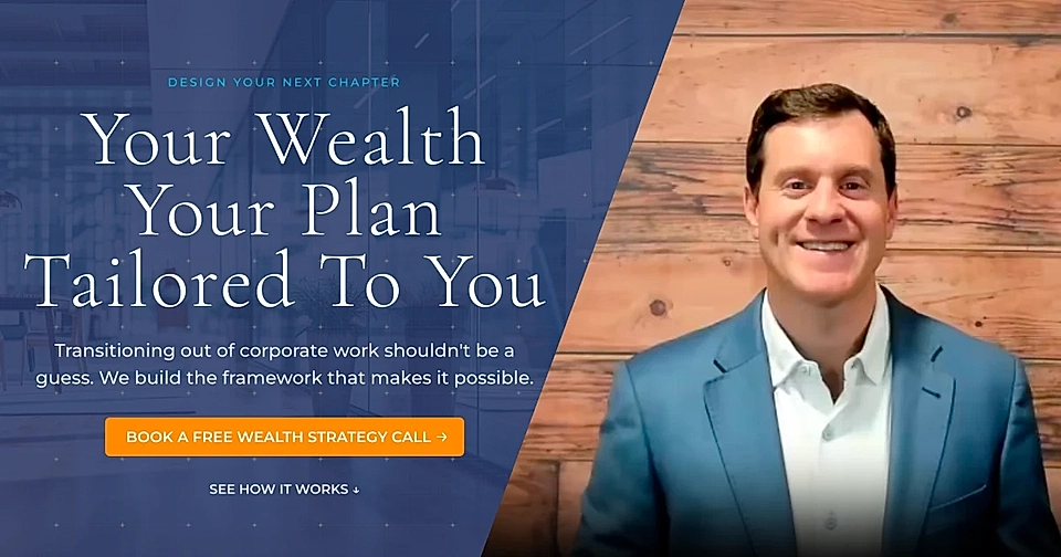 Smiling Dan Pascone in blue blazer beside wealth planning ad with text: Your Wealth, Your Plan, Tailored To You