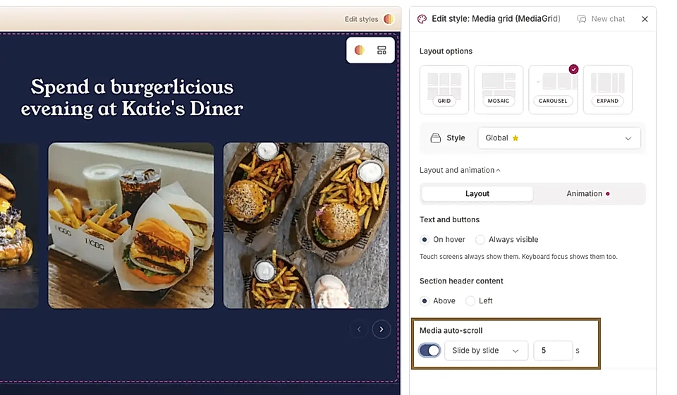 Set up auto-scroll for the Carousel layout