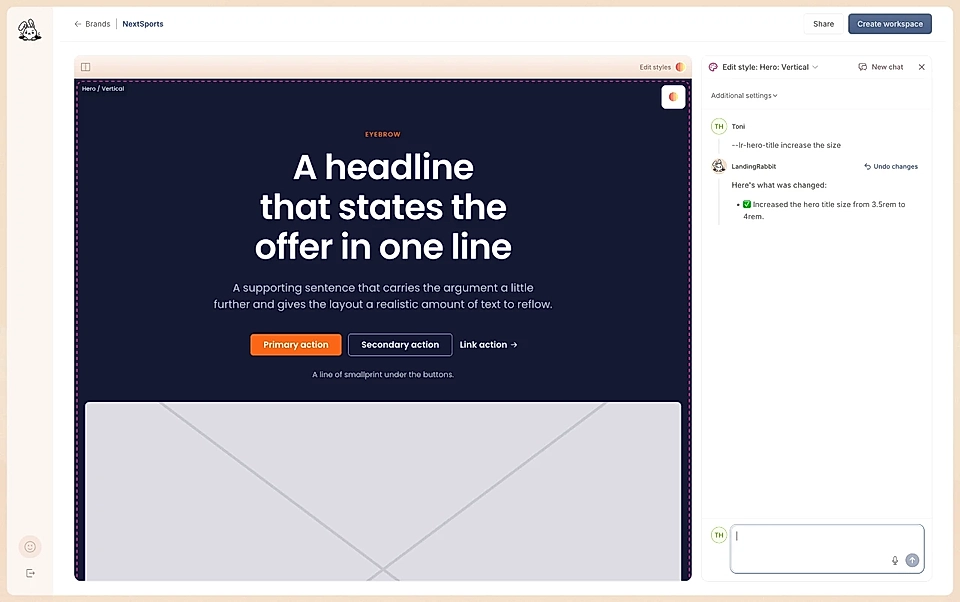 Edit website design in the LandingRabbit agency view