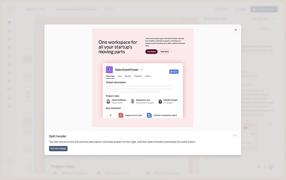 An example of a fully custom hero section design proposed by LandingRabbit
